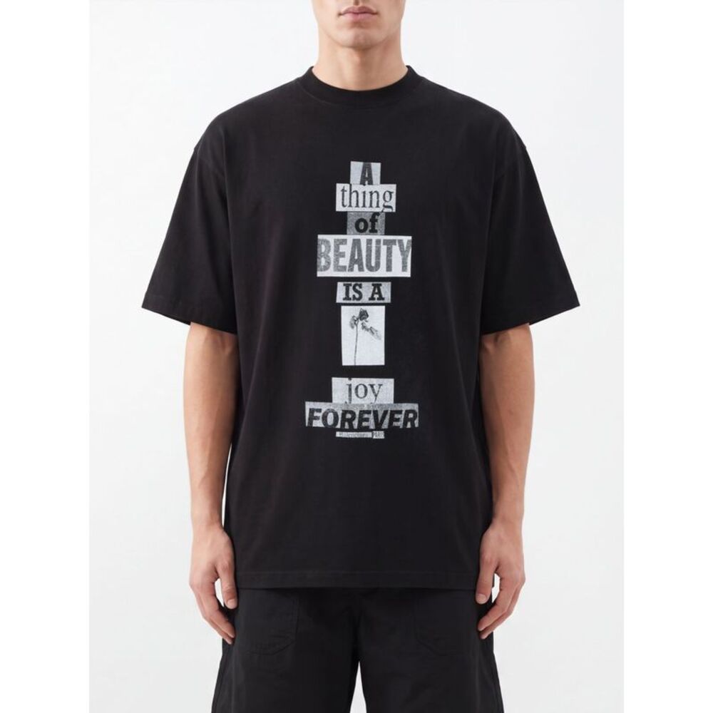 Balenciaga Men Slogan Print Cotton T-Shirt Balenciaga With Dropped Shoulders